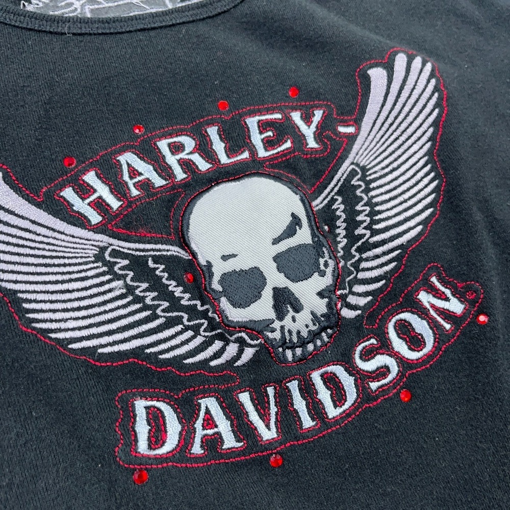 Harley Davidson Shirt Women XL Black Tee Skull Winged Wings Biker Ladies - Picture 4 of 11